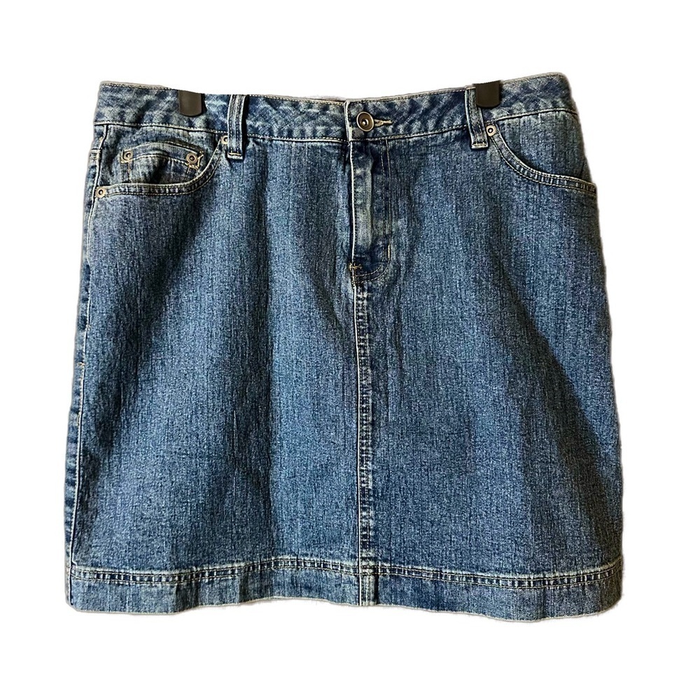 Cotton Ginny Medium Indigo Wash Mini Skirt Leaf Embroidery Pockets Size 13 NWT